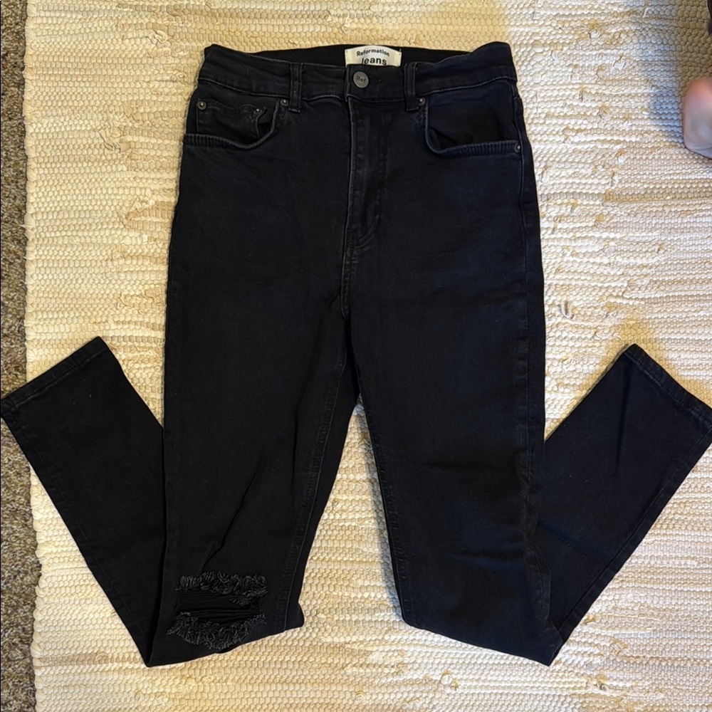 Reformation Jeans Black High Rise Faded Black Destroyed Jeans 27